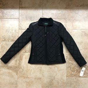 Lauren ralph Lauren NWT Womens Petite Quilted Equestrian Barn Jacket Black